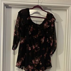 Lane Bryant Black Floral Sheer Blouse